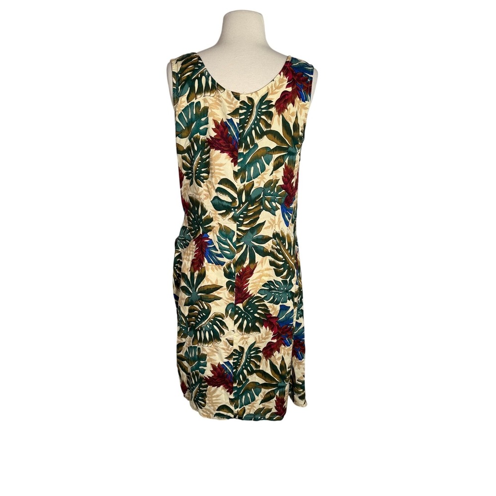 Hilo Hattie Women Tropical Monstera Print Sleeveless Side Tie Shift Dress SZ M